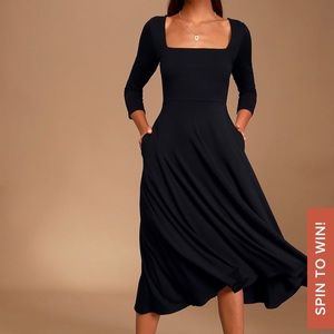Lulu’s Black Three Quarter Sleeve MIDI Dress